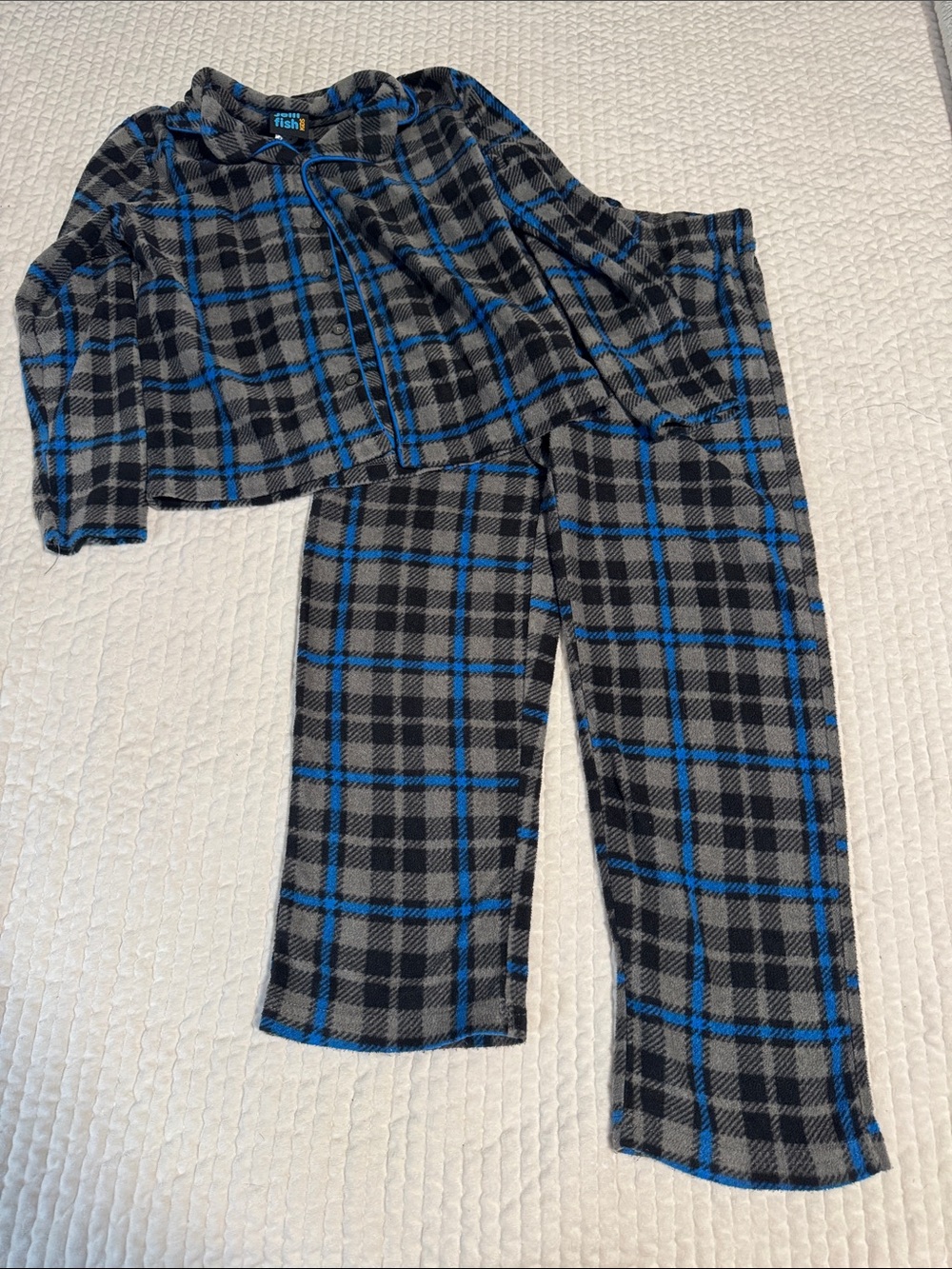 Children's Fleece Plaid Pajama Set - Blue & Gray